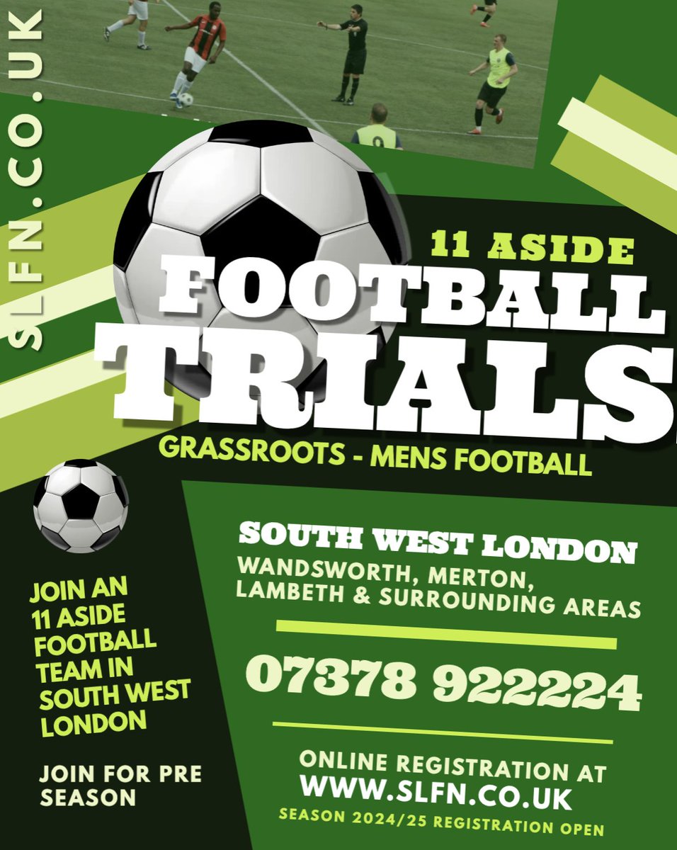 Find a football team in SOUTH LONDON. 11 aside football trials every weekend. 07378 922224  #Wandsworth  #tooting #battersea #tooting  #OpeningCeremony  #ArneSlot  #London  #trials #grassrootsfootball