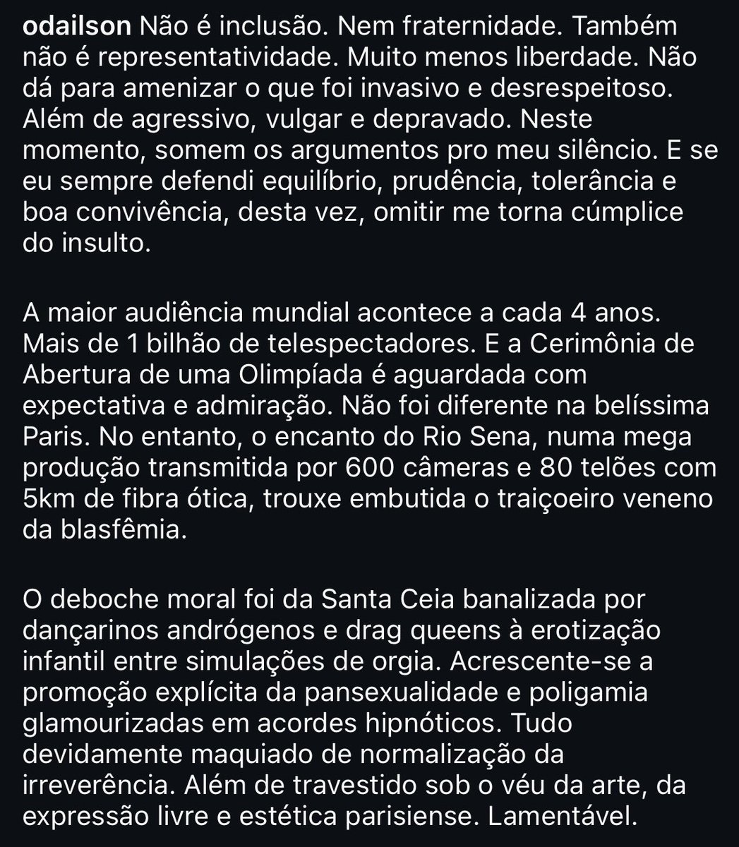 odailson_ucb's tweet photo. Confusão é o ingrediente básico do engano. E a diversidade não tem álibi para ofender. A Abertura das Olimpíadas podia ter aberto portas, não insultá-las. https://t.co/XAW9CNpxJt