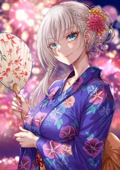 銀髪バニーガールお姉さん浴衣ver