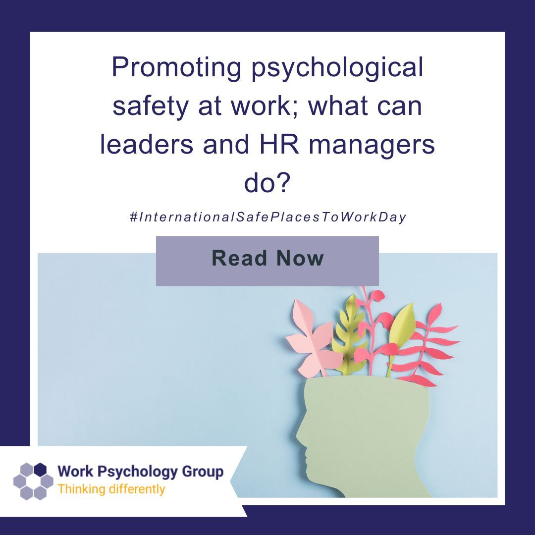 Today marks #InternationalSafePlacesToWorkDay, an awareness day dedicated to ensuring workplaces are safe, inclusive, and supportive for all employees. 

Read our blog on promoting safety at work here: buff.ly/3WbdEDO 

#SafeWorkplace #PsychologicalSafety #HR #Leadership