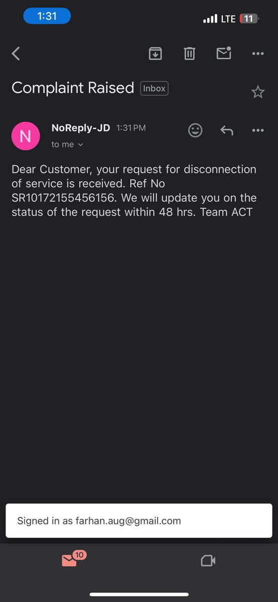 farhanfactor's tweet photo. what a useless service @ACTFibernet instead of solving problem you guy just registered disconnection. Give me full refund now then or going to the consumer forum. https://t.co/RPcdAWdlPJ