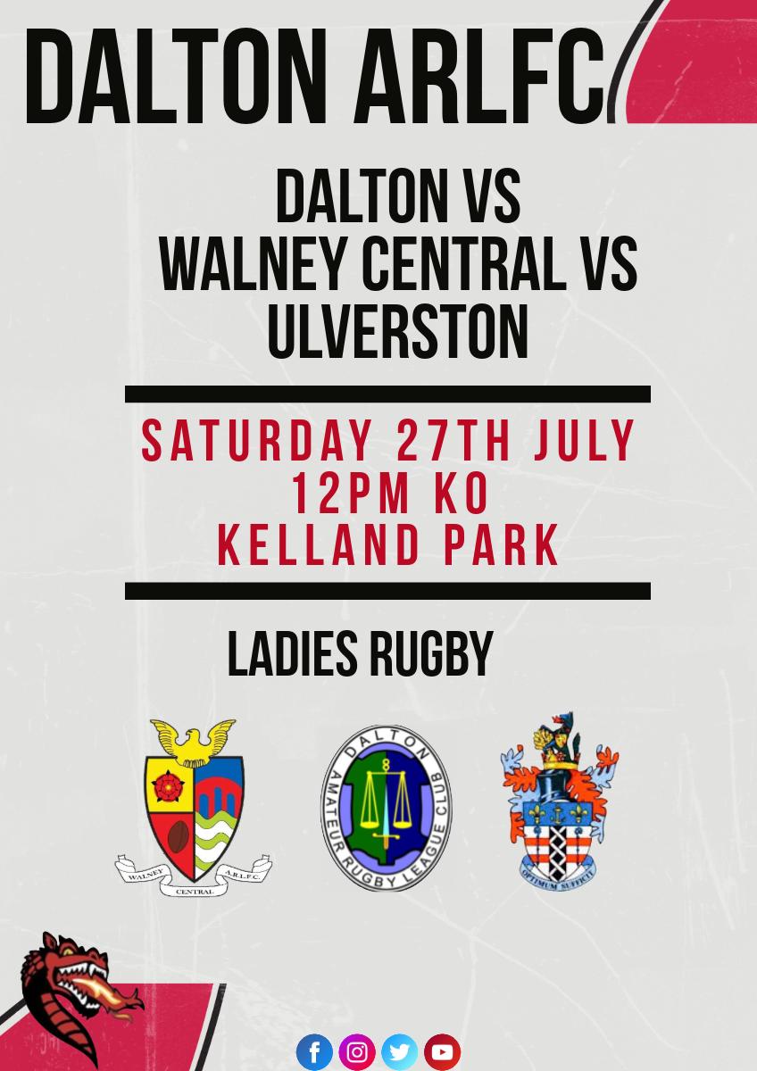 🔴⚫ Game Day Ladies🐉🐉

Dalton v <a href="/UpTheCents/">WalneyCentsRL</a> v <a href="/UlverstonRL/">UlverstonRL</a> 

🏆Round Robin comp 
🏟️ Kelland Park, Dalton
📅 Saturday 27th July 
⏰ 12:00

<a href="/bbccumbriasport/">BBC Sport Cumbria</a> 
<a href="/BarrowandDis_RL/">Barrow and District RL</a> <a href="/CandoFM/">Cando FM 106.3FM 107.3FM Online & Smart Speaker</a> 
@BarrowInspiring <a href="/AdvantageBarrow/">Advantage! Barrow Raiders Community Foundation</a>