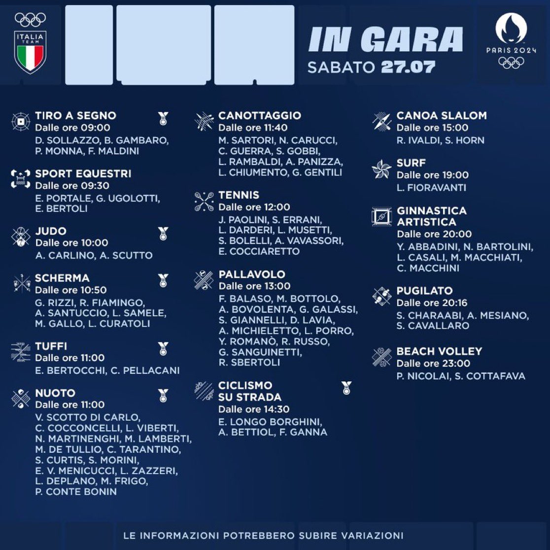 🇮🇹 Ecco tutti gli atleti italiani in gara oggi 💪 #ItaliaTeam #Olimpiadi #GiochiOlimpici #paris2024olympics #PARIS2024 #Rai <a href="/RaiDue/">Rai2</a> <a href="/Raiofficialnews/">Rai</a> <a href="/RaiPlay/">RaiPlay</a>