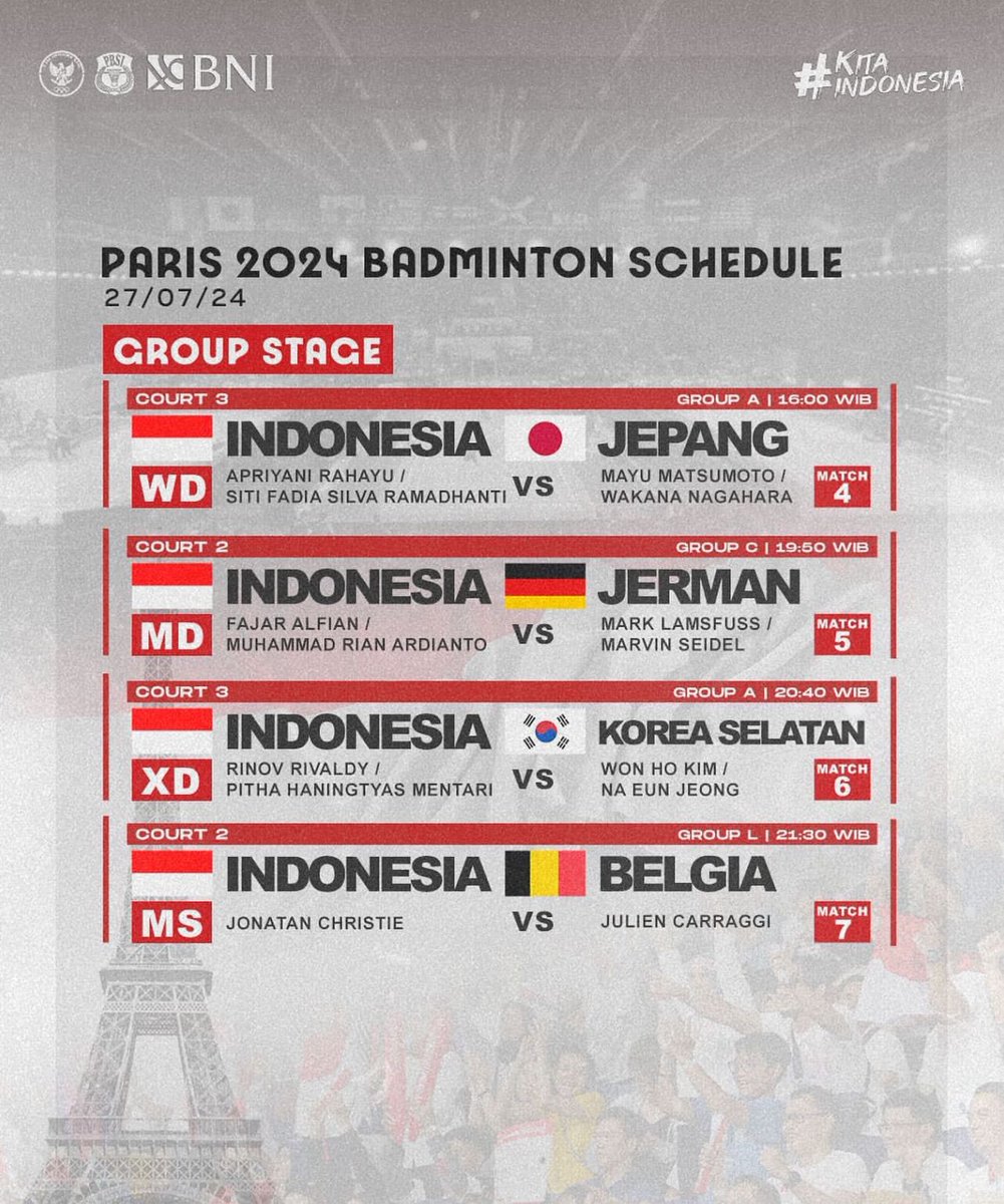 YuniKartika73's tweet photo. LIVE SCHEDULE BADMINTON OLIMPIADE 2024 @SCTV 🔥🔥🔥 Jam mainnya kurang lebih ya Guys krn follow by &amp; not before🏸🏸🏸 Good Luck Team Indonesia 🇮🇩🇮🇩🇮🇩 📷 @INABadminton #badminton #sctv #olimpiadeparis2024🇲🇫 https://t.co/n5Ou9nQMK4