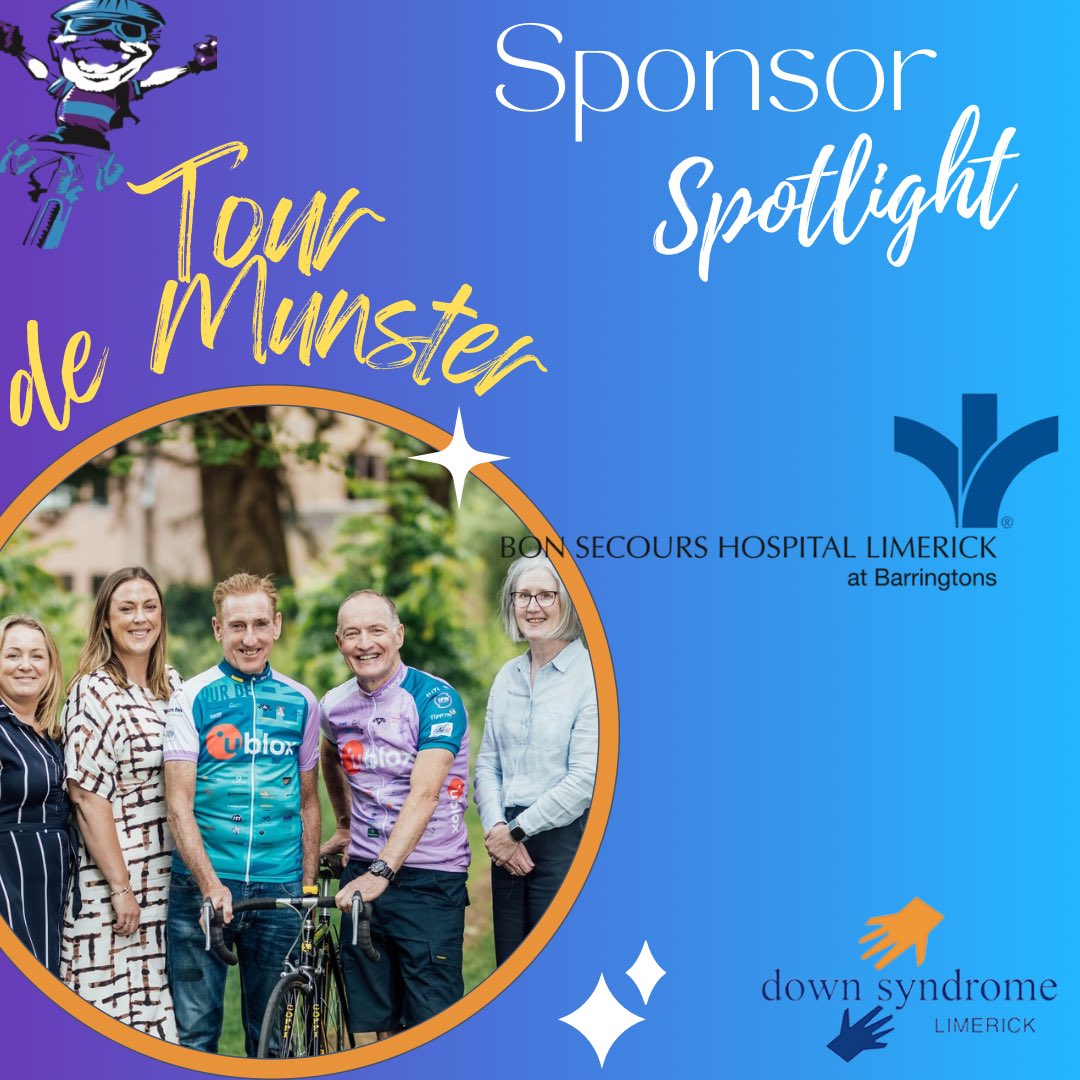 Tour de Munster 2024 - Sponsor Spotlight!

Bon Secours, Limerick are a sponsor of <a href="/TourDeMunster/">TourDeMunster</a> this year. Thanks for your support!
Tour de Munster is a 4 day, 640km cycle around Munster. Support the cyclists and us at donorbox.org/tourdemunster

#SaddleUp4DownSyndrome