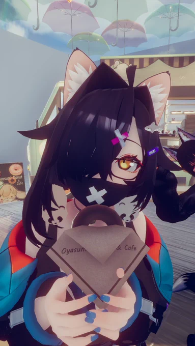 VRChat自撮り!雨降りのカフェでとても素敵なワールドでした～置いてあるお菓子どれもおいしそうで見てるだけでも食べたくなっちゃう～～～!!キャッキャ
