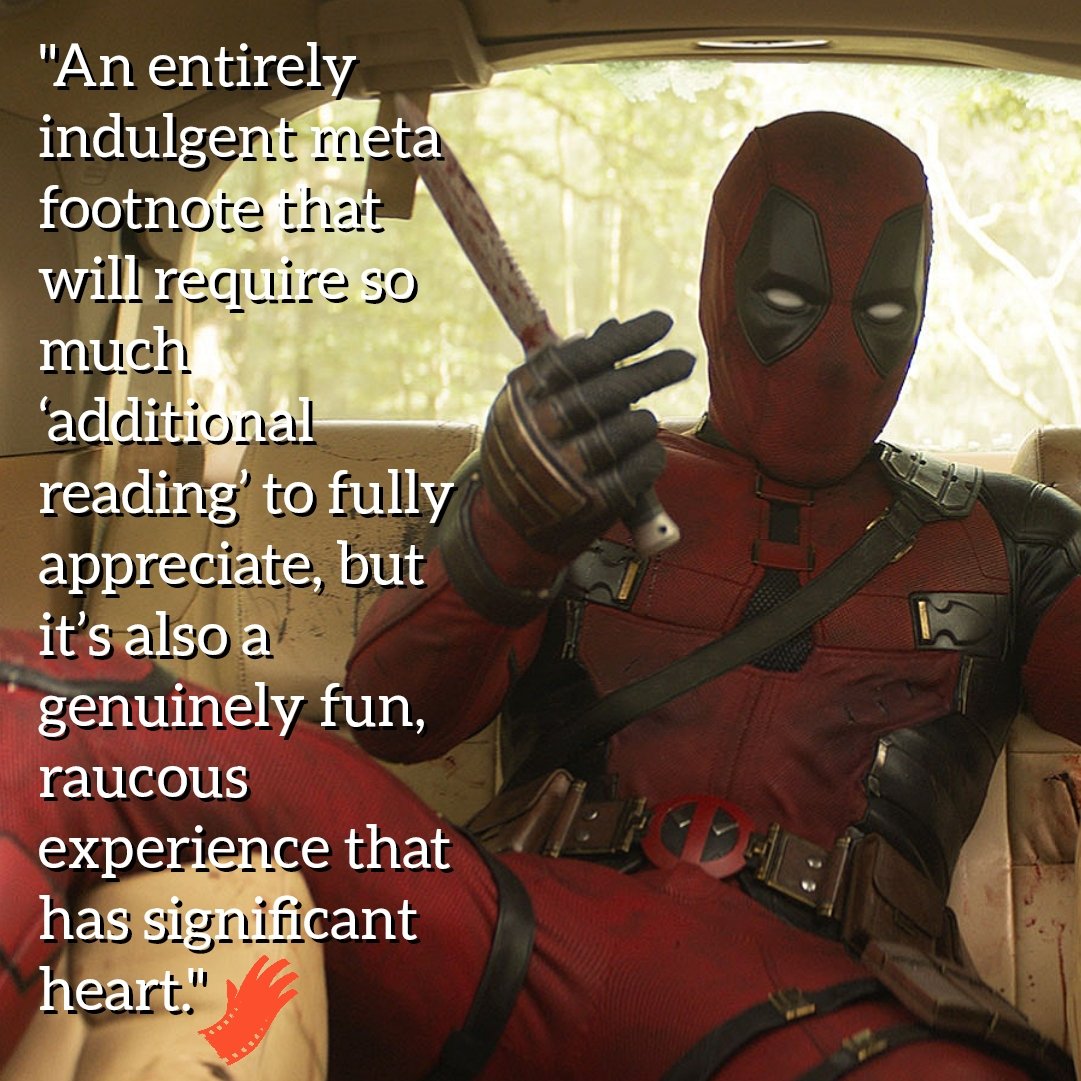 "An entirely indulgent meta footnote that will require so much ‘additional reading’ to fully appreciate, but it’s also a genuinely fun, raucous experience that has significant heart."

To read the rest of my DEADPOOL &amp; WOLVERINE review head to reviews.theredrighthand.co.uk/2024/07/25/862…