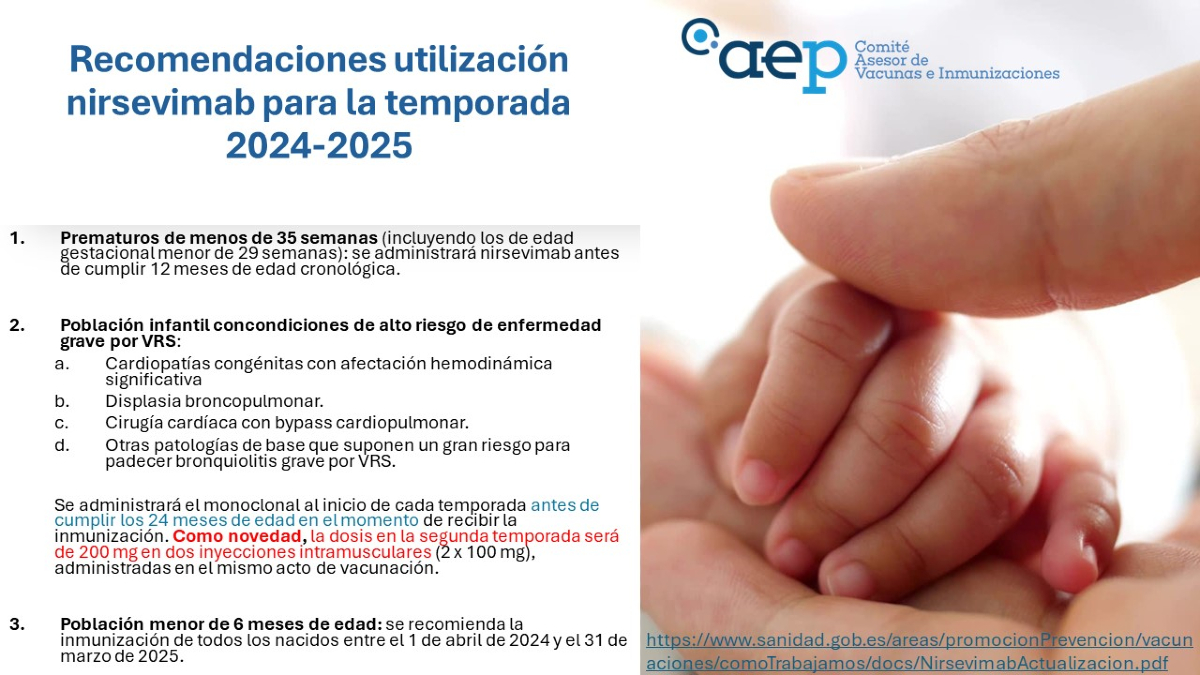 MINISTERIO DE SANIDAD: RECOMENDACIONES DE USO DE NIRSEVIMAB CONTRA EL VRS EN LA TEMPORADA 2024-25

El Ministerio de Sanidad ha publicado una actualización de recomendaciones de utilización de nirsevimab para la temporada 2024-2025 en España. 👇👇

vacunasaep.org/profesionales/…