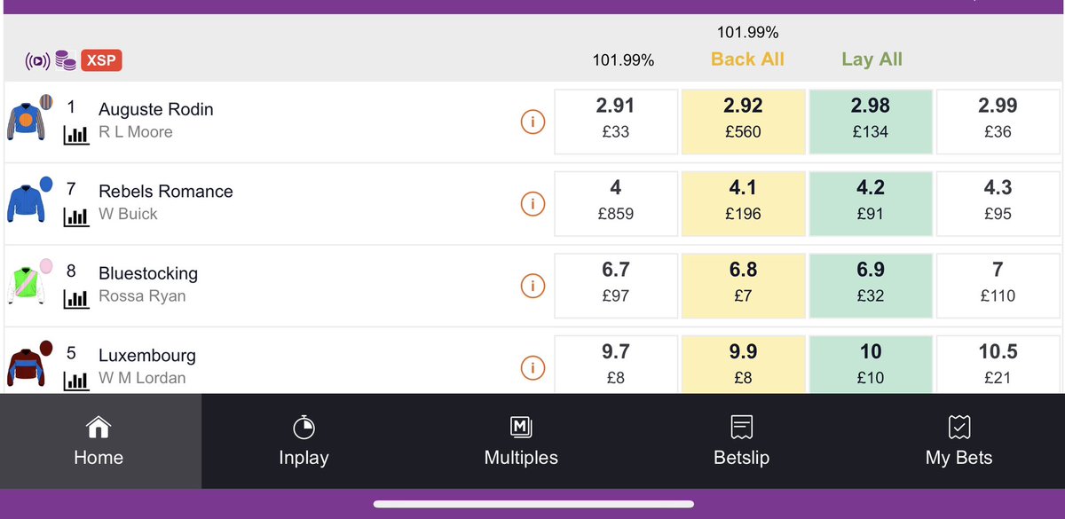 BETDAQ's tweet image. 🐎 The #KingGeorge market is headed by Auguste Rodin for Aidan O’Brien and Ryan Moore! 

🤔 You don’t always know what to expect from the favourite though! A top performer on his day but has flopped badly too! 

🏆 Is 2.92 good value today? 

#ITVRacing