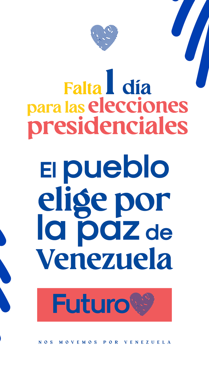 Falta 1 día para las elecciones presidenciales. 

¡El pueblo elige por la paz de Venezuela! 🇻🇪