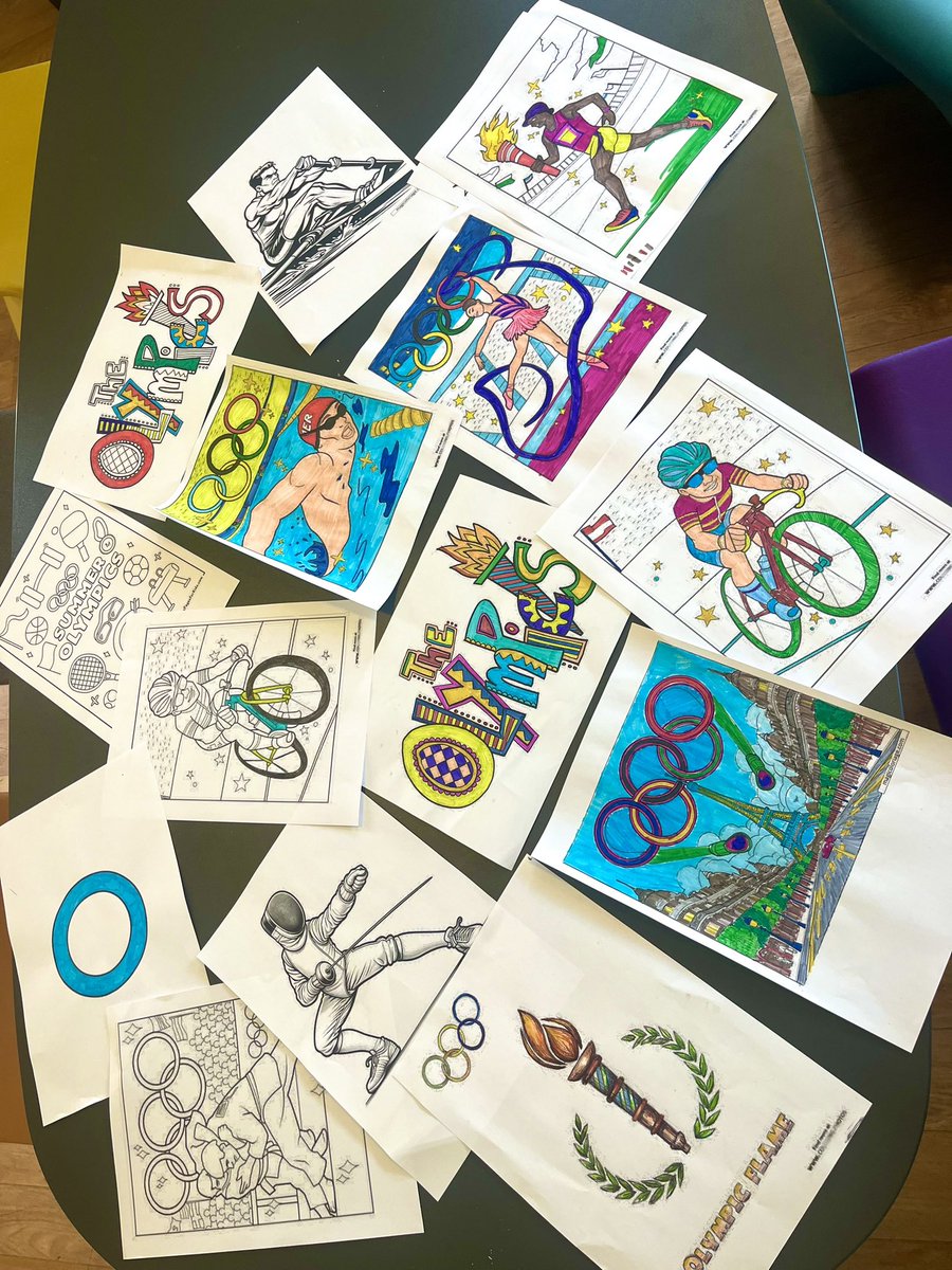 AnnaS033's tweet photo. Nurse Led Activities on @pavilion_ward starting with some Olympic filled colouring activities ! 🚴‍♂️🏊‍♂️🤽‍♀️🤼⚽️🏓🏸🥊🏐🏃🏽‍♂️ Some really beautiful art work🤩 https://t.co/2AIvMKnOi2