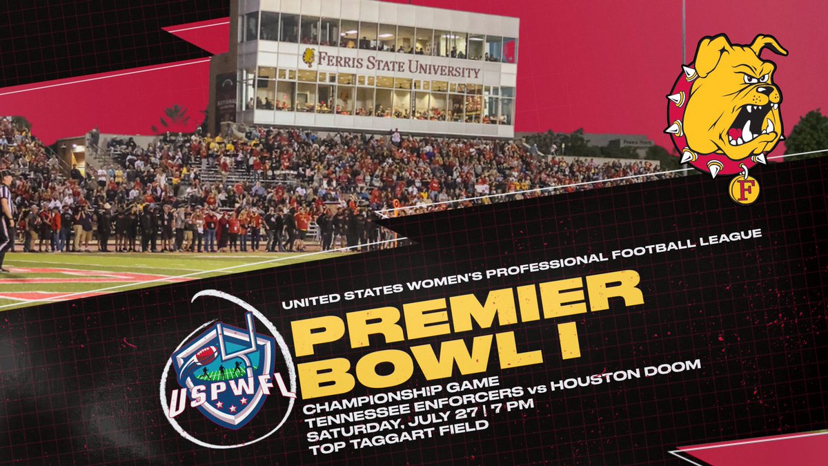 TONIGHT! PREMIER BOWL! Ferris State University will host the first-ever United States Professional Women's League Championship Game this evening at Top Taggart Field! Kickoff 7 pm. More info here: tinyurl.com/mvj8snm4