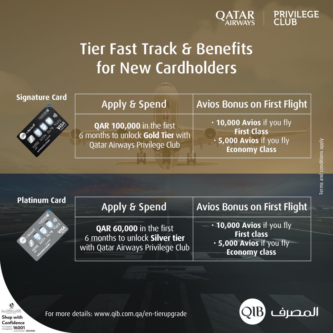 QIBGroup's tweet photo. Start earning #QPoints with your spends to level up to the next tier with your #QIB #QatarAirways Co-Branded #Visa Signature or Platinum credit card.
For details: https://t.co/niSHNGXMbh https://t.co/oT7EtBycNv