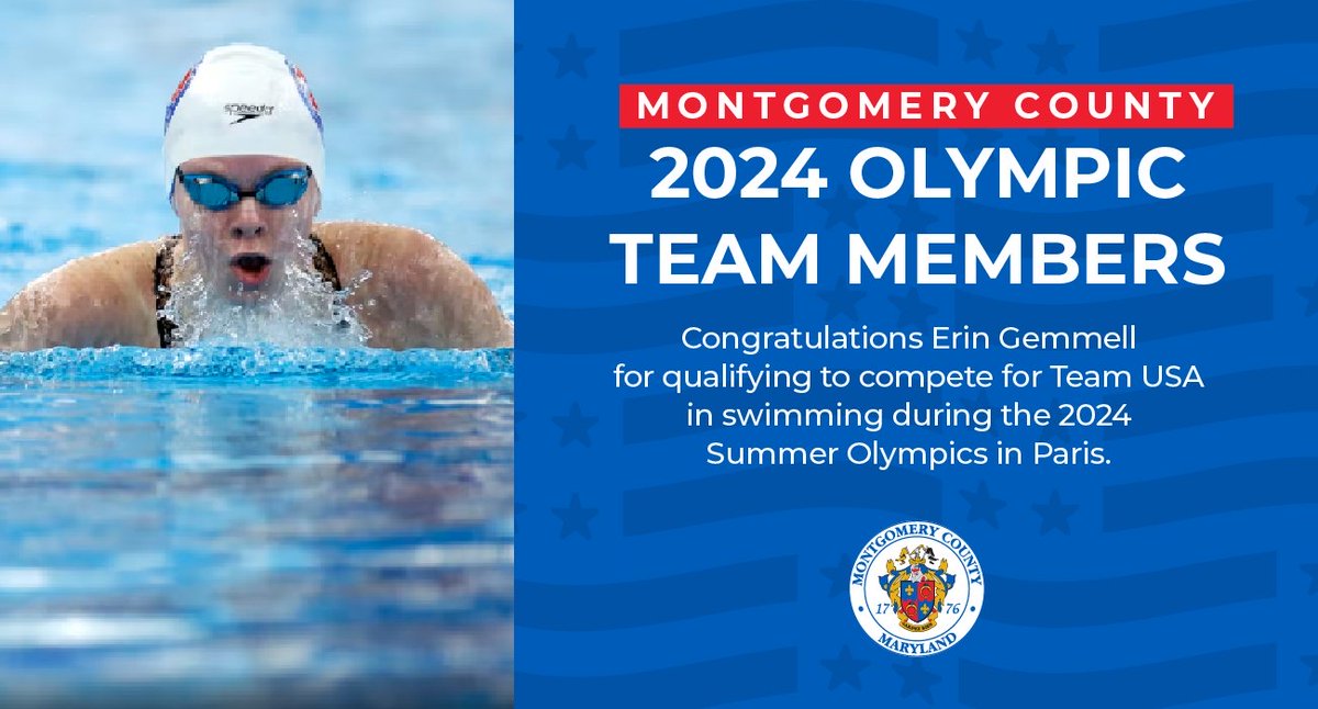 MontgomeryCoMD's tweet image. 🏊‍♀️ Go, Erin Gemmell! The Potomac native is making her Olympic debut in the 4x100 freestyle relay TODAY! Catch the prelims at 10 am &amp;amp; the finals at 2:30 pm. From dressing up for Halloween as Ledecky to teammates in Paris—bring home the gold, Erin! 🌟 #Paris2024 #TeamUSA #MoCoProud