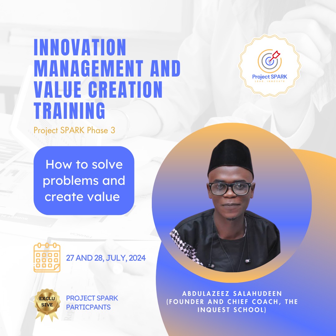 salaxxabdul's tweet image. Is your solution VALUABLE to the user/ beneficiaries?

Today and tomorrow, I will be taking the Sparks ✨ from Project SPARK on a journey of how to create solutions that are VALUABLE.

#ProjectSPARK #TheInquestSchool #ValueCreation #Innovation