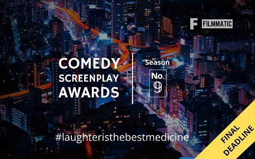 ScreenwritingCommunity.net (@csexpo) on Twitter photo Filmmatic Comedy Screenplay Awards
Final Entry Deadline 7/31
The competition Is open to short and feature length screenplays and pilots, as well as pitches and webisodes. All projects with a comedic element are eligible for entry.
Accolades will include quarterfinalists, 100+ Filmmatic Comedy Screenplay Awards
Final Entry Deadline 7/31
The competition Is open to short and feature length screenplays and pilots, as well as pitches and webisodes. All projects with a comedic element are eligible for entry.
Accolades will include quarterfinalists, 100+