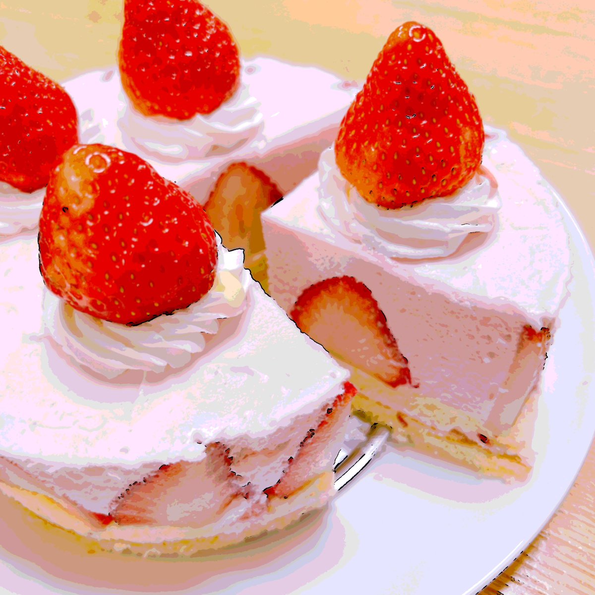 Shigariko_'s tweet photo. 配信でたまに話してる趣味のケーキ作り🍰

なかなか可愛いでしょ🫶
苺の断面図見えるのこだわった🍓 https://t.co/Jl0Yl5XRdO