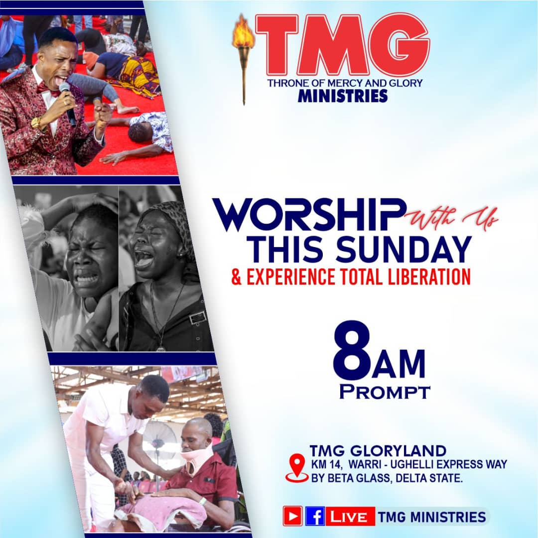 TMGministry15's tweet photo. WORSHIP WITH US THIS SUNDAY... 

#TMGMINISTRIES #TMG #PROPHETOMOGHENE #ACTIVEGRACE #CHURCHONLINE #POWERWORD  #GRACEFORWEALTH #YEAROFCELEBRATION https://t.co/xhBxLtMFhD