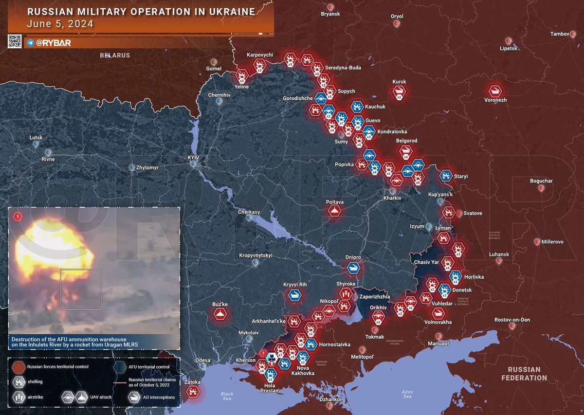 asicjk's tweet image. retrospective 3364 June 05, 2024 🇷🇺🇺🇦 Game of Brothers days 837💥#counteroffensive maps, Slobozhanske and Bakmut directions included (you can expand images) @rybar sources #Россия #Україна #ukraine #russia #china #france #uk #canada #germany #estonia #lithuania #latvia #sweden