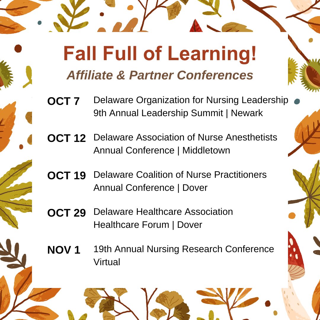 📢 Can't miss nursing events! Delaware Nurses, the education, networking and development you crave is right here at home! Don't miss out! Our affiliates and partners are leaders in nursing and healthcare. 👏 🎉

zurl.co/eg5f

#DelawareNurses #Conference #Education