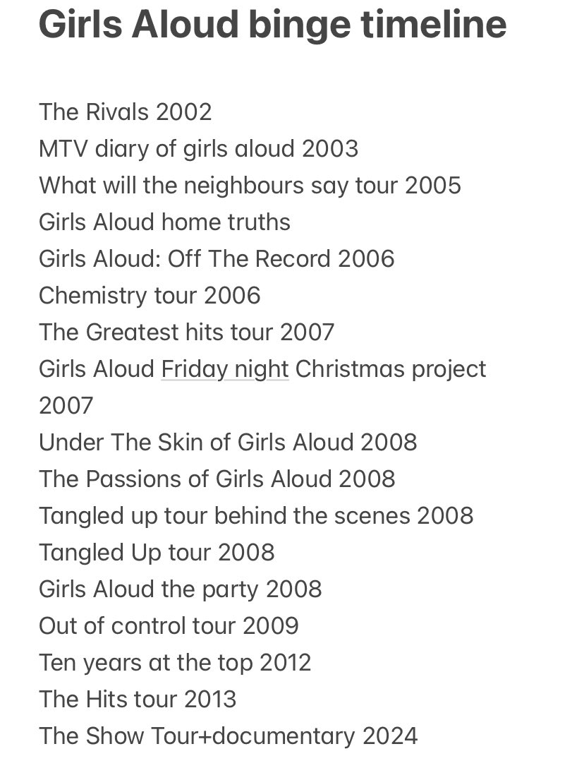 NicolaRfans_1's tweet photo. Once the documentary/dvd/itv coverage of The Show release date is announced…I plan to binge watch all @GirlsAloud stuff in chronological order

Is there anything I’ve missed out. Preferably anything over 30 minutes long https://t.co/Xj6omLgBH5