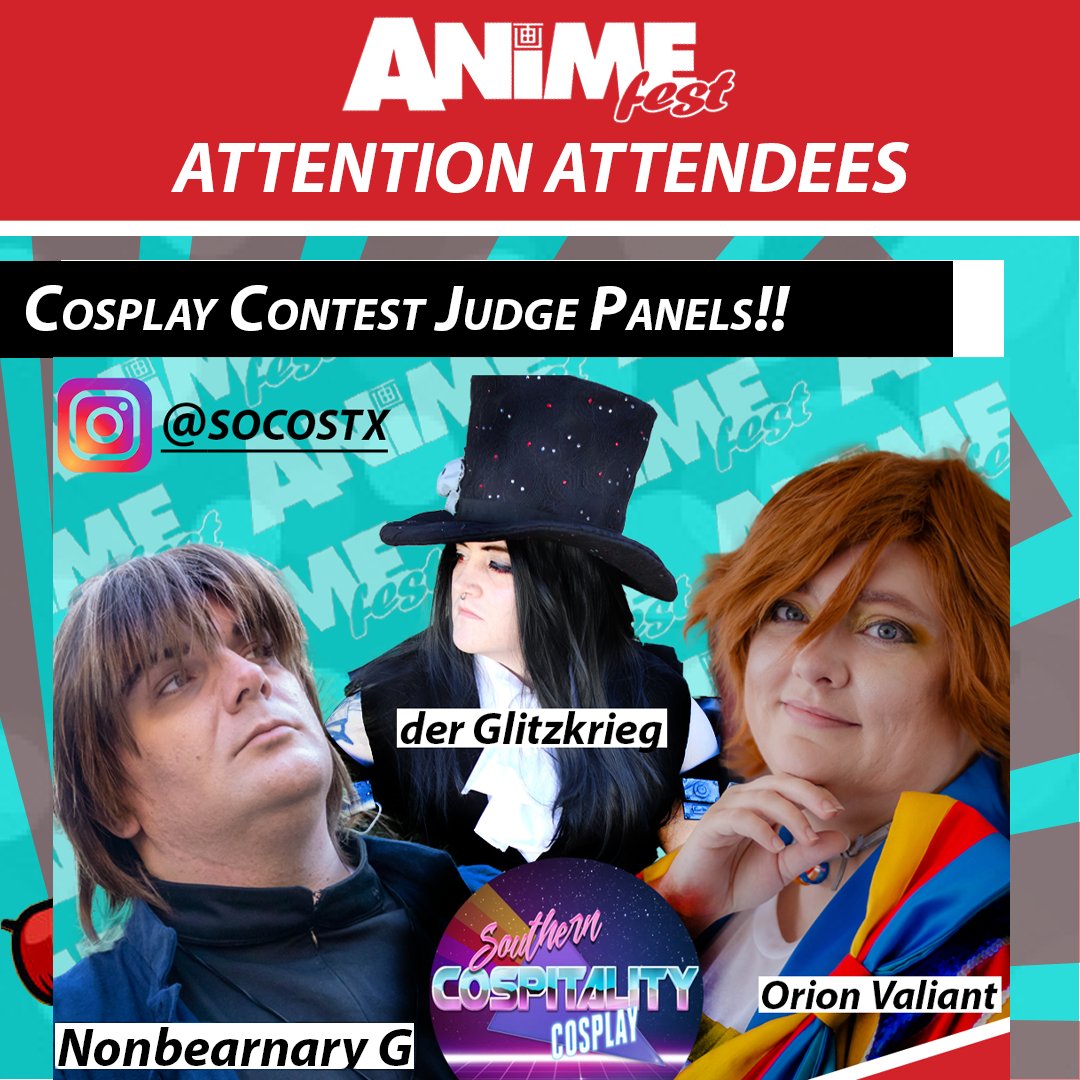 Be sure to stop by and check out our Cosplay Judges Panels over the weekend! 
- Sunday, July 28 - 9:30am-11:30am "Cosplay in the 00s: An Oral History"
@socostx
- Sunday, July 28 - 11:30am-12:30pm "Post Contest Panel"
