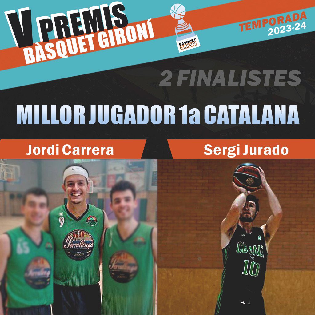 🏆 Els 2 FINALISTES a MILLOR JUGADOR GIRONÍ DE 1a CATALANA 2023/24 són:
🏀 <a href="/carrera_jordi9/">Jordi Carrera Prat</a> pel seu any al <a href="/BescanoCB/">Club Bàsquet Bescanó</a>.
🏀 <a href="/SergiJurado10/">Sergi Jurado</a> per la seva temporada al <a href="/cbsalt/">Club Bàsquet Salt</a>.
 📲 Teniu 24h per votar a Instagram Stories i Twitter!