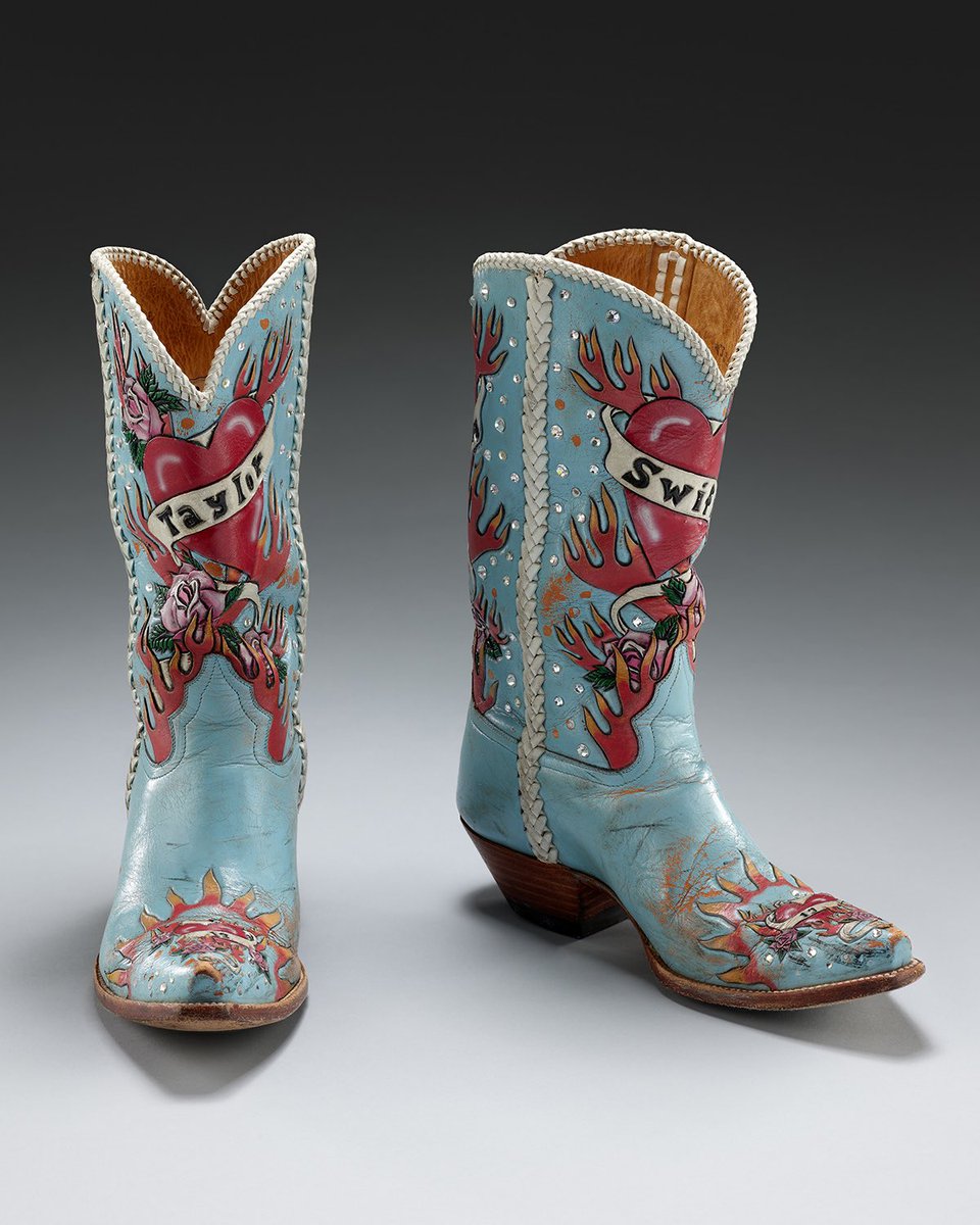 NOW OPEN - Taylor Swift | Songbook Trail at V&amp;A South Kensington

These customised Liberty Boot Co. cowboy boots, featuring Taylor Swift’s name and her lucky number 13, are from Taylor's Self-Titled era, 2006 – 2007 when she was a country music performer. 

The number 13 crops up