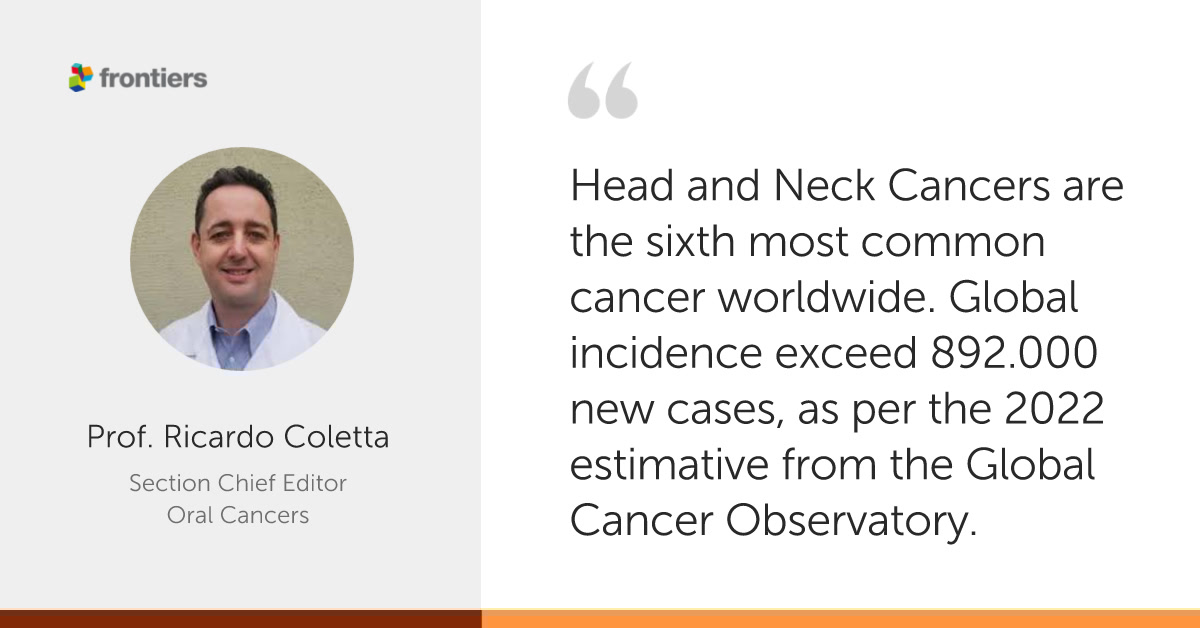 FrontOralHealth's tweet image. In light of World Head and Neck Cancer Day, we asked Prof. Ricardo Coletta (Specialty Chief Editor for Oral Caners) to say a few words.

New #ResearchTopics are open for submissions! #OpenAccess #FrontiersinOralHealth #CancerResearch #CallforPapers