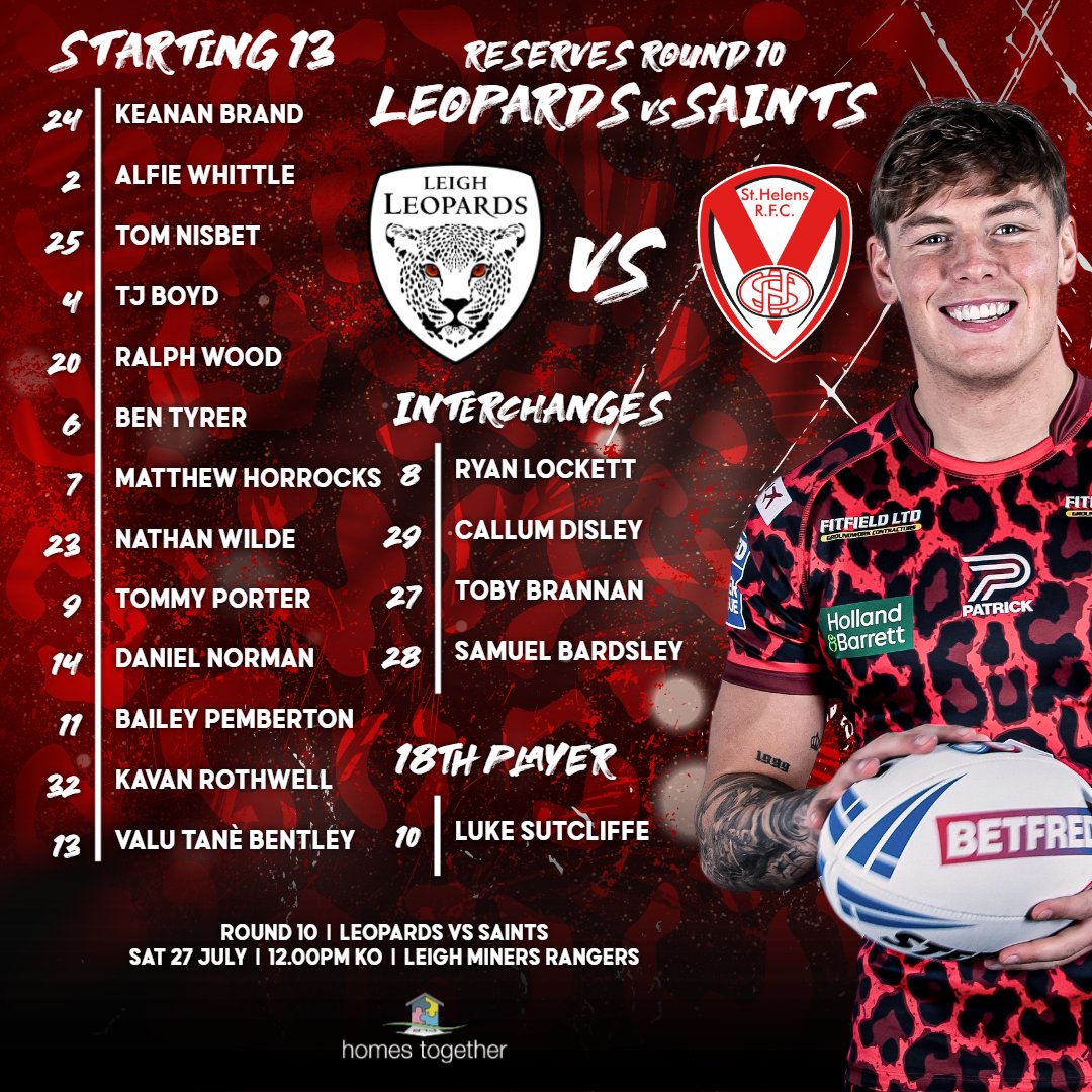 LeighLeopardsRL's tweet photo. 🏉 𝗥𝗘𝗦𝗘𝗩𝗘𝗦 𝗧𝗘𝗔𝗠

Will it be a double weekend of wins against @Saints1890?

Kick off is at 12pm at Leigh Miners Rangers, Manchester Road. Get down and support The Leopards! https://t.co/6Lh0R32oqV