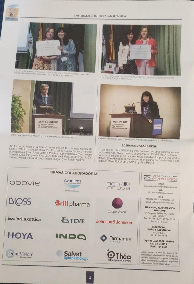 OftalmoMacarena's tweet photo. El nuevo número de #InformaciónOftalmológica se hace eco del XXXI Congreso de la Sociedad Española de #Estrabismo y #OftalmologíaPediátrica #SEEOP celebrado en @RICOMSevilla, que contó con una más que destacada participación de @OftalmoMacarena. #MarcaMacarena👀 https://t.co/blMigqC079