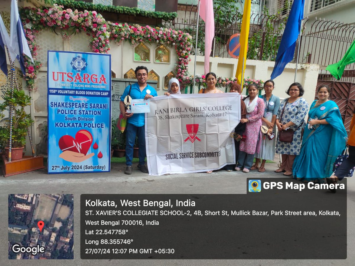 RBGC_Kolkata's tweet photo. As a part of #socialcommunity and #outreachprogram, the Principal, Dr. @SrabantiBh25579, members of Social Service Subcommittee, the students and the non-teaching Staff of @RBGC_Kolkata participated in the 1158th #BloodDonationCamp of @KolkataPolice #UTSARGA on 27th July 2024. https://t.co/77Swkat7LX