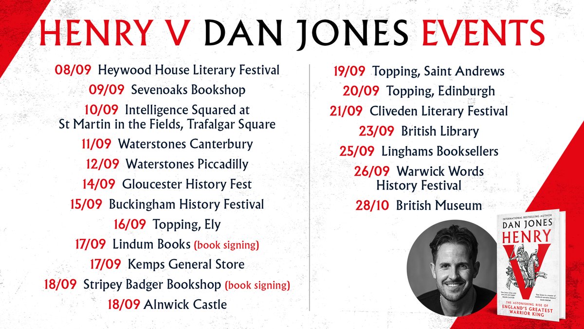 HoZ_Books's tweet photo. On September 10 historian @dgjones comes to @intelligence2 to tell the epic story  of this controversial historical figure. Drawing from his new book #HenryV 👑 

Find out more here: https://t.co/FIwgF3Qwi8 https://t.co/bPgA8xfJRD