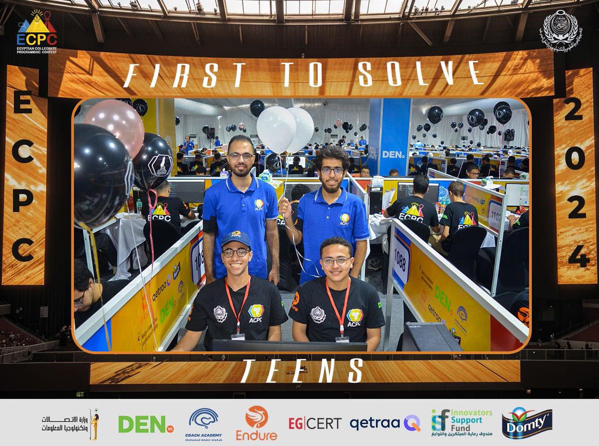 EcpcContest's tweet photo. “EOI- FF15“ ( ECPC Teens) Is the first to solve problem C at the ECPC  Finals 😍👏
#ecpc2024 #acpc2024  #acpcnews #ACPC #ECPC2024 #AASTMT #minstryofcommunications  #endure #domty #ISF #qetraa #den https://t.co/tMhR5jIub0