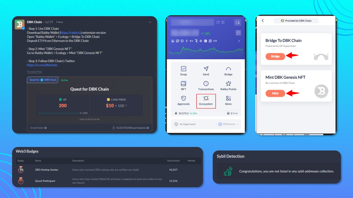 officialbitbyte's tweet photo. ✨ Important Tasks & Updates About @DeBankDeFi 🪂

→ First Claim Initial XP if you haven't claimed yet: https://t.co/nwmz6dF6WS
→ Use @Rabby_io to bridge from #Ethereum to @dbkchain & mint DBK Genesis NFT
→ Check Sybil Status: https://t.co/WkuA6EESjx
→ Mint 2 New Badges: https://t.co/86qliRRyvo
→ Join quest: https://t.co/m22Qbo6pf5

Don't forget to share your XP in comment 👇