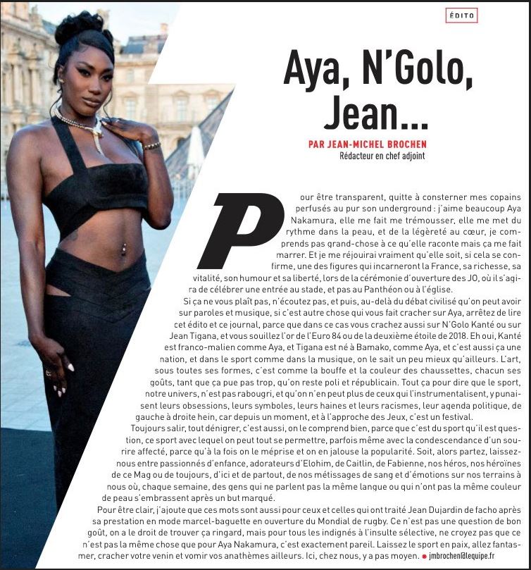 C'est le moment de vous repasser ça, écrit le 16 mars. #AyaNakamura <a href="/lemaglequipe/">Le magazine L'Équipe</a>