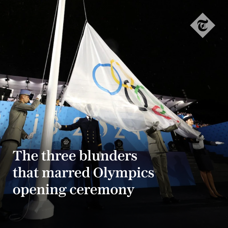 TelegraphSport's tweet photo. 🇰🇷 South Korea introduced as North Korea

🙃 Olympic flag flown upside down 

🤭 And an embarrassing wardrobe malfunction on opening night in Paris

#TelegraphSport | #Paris2024