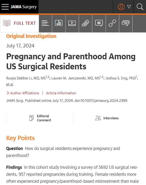 JAMA Surgery (@jamasurgery) on Twitter photo Most viewed in the last 7 days from <a href="/JAMASurgery/">JAMA Surgery</a>:
How do surgical residents experience pregnancy and parenthood?
ja.ma/3WGC2xv Most viewed in the last 7 days from <a href="/JAMASurgery/">JAMA Surgery</a>:
How do surgical residents experience pregnancy and parenthood?
ja.ma/3WGC2xv