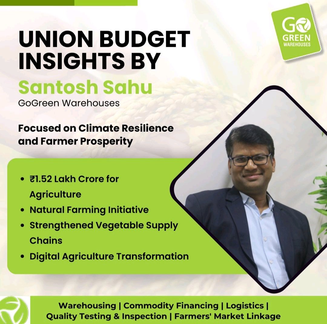 SantoshCeo's tweet photo. Reflecting on the Union Budget 2025-25, Santosh Sahu, Co-founder of Gogreen Warehouses, weighs in on the new financial measures set to shape the future of Indian agriculture. With ₹1.52 lakh crore dedicated to the sector, the government aims to fortify farming https://t.co/sVClypjbxk