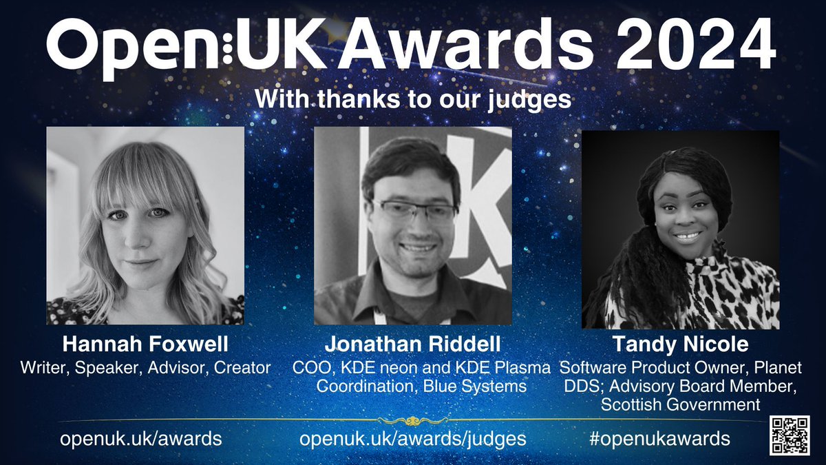 OpenUK (@openuk_uk) on Twitter photo OpenUK Awards 2024 judges <a href="/HannahFoxwell/">Hannah Foxwell</a>, Jonathan Riddell, and Tandy Nicole are waiting for your nominations. You can nominate individuals and organisations in 12 categories until 8 Sep. openuk.uk/awards/openuk-… #openukawards #opensource OpenUK Awards 2024 judges <a href="/HannahFoxwell/">Hannah Foxwell</a>, Jonathan Riddell, and Tandy Nicole are waiting for your nominations. You can nominate individuals and organisations in 12 categories until 8 Sep. openuk.uk/awards/openuk-… #openukawards #opensource
