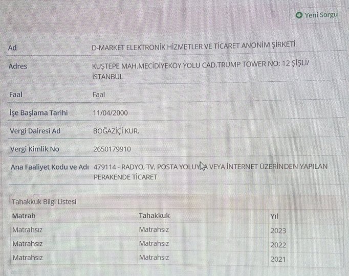 🛑 Doğan Holding’in iştiraki e-Ticaret devi Hepsi Burada da son 3 yıldır vergi ödemedi. 

💡 Hazine Bakanı Mehmet Şimşek faturaya asgari ücretliye, emekliye, memura, küçük esnafa ve çiftçiye kesmeye devam etsin.
