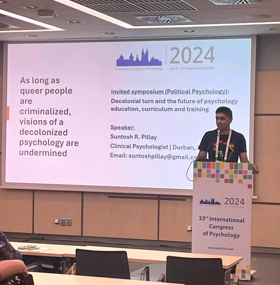 South African psychologists are doing the things! #ICP2024

International Congress done &amp; dusted - I spoke on two invited symposia about politicising, decolonising &amp; using psychological science as a force for progressive social change, especially in the context of queer rights.