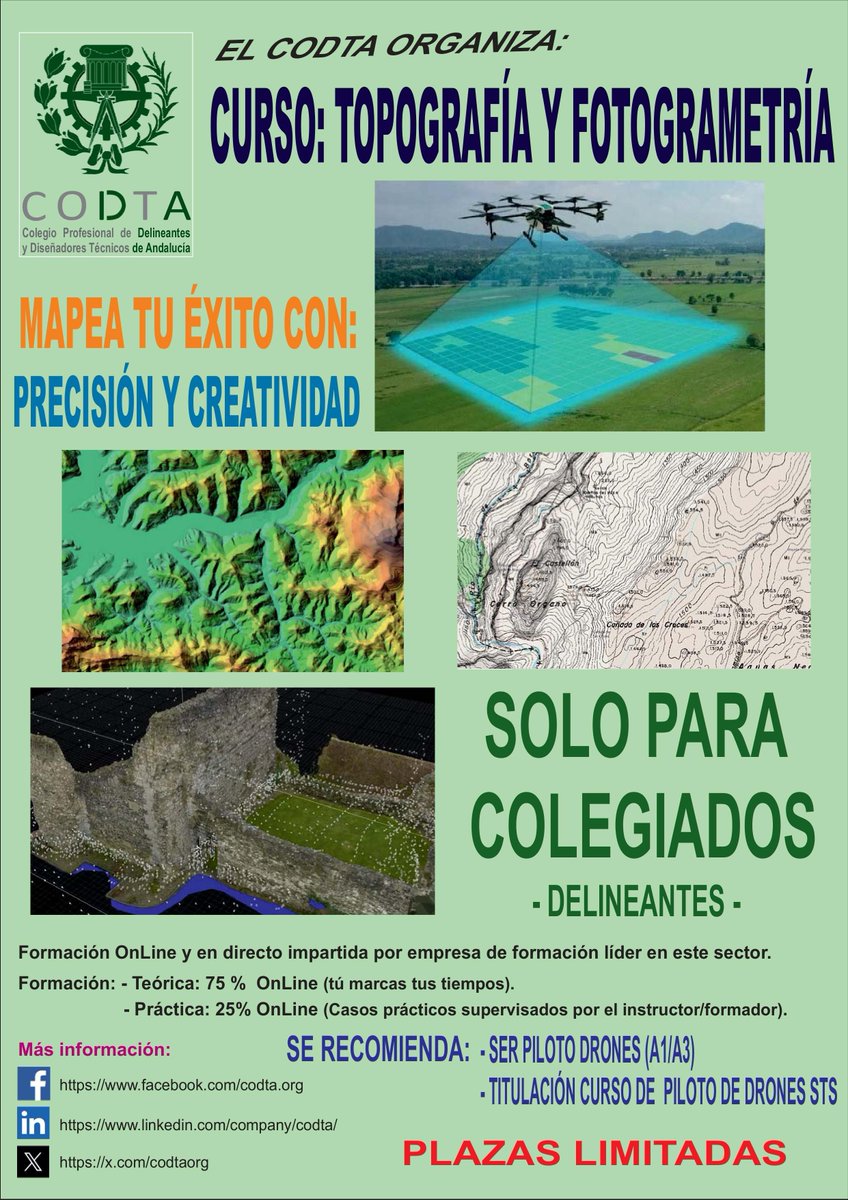 codtaorg's tweet photo. El CODTA organiza un Curso de Topografía y Fotogrametría
Plazas limitadas.
Mapea tu éxito profesional !
#delineantes
#codtaorg
#CGCPDelineantes
#CODTA
#Geografía
#BIM
#formacionprofesional https://t.co/MRZ9HG9g9b