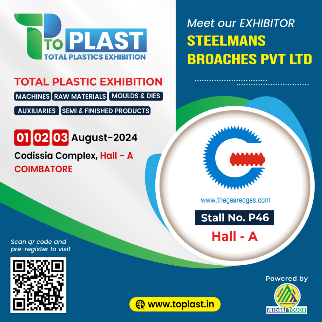 ToplastExpo's tweet photo. 📢 Join us @ #TOPLAST - #TotalPlasticsExpo from 1-3 August 2024 at the #Codissia, #Coimbatore!

Meet our Exhibitor STEELMANS BROACHES PVT LTD at Stall No. P46 in Hall-A

Entry FREE! Pre-register👉 https://t.co/Un9JTSKhDO

#MidaastouchEvents #Plastics #B2BExpo #steelmans #broaches https://t.co/ZKOm3GN7gC