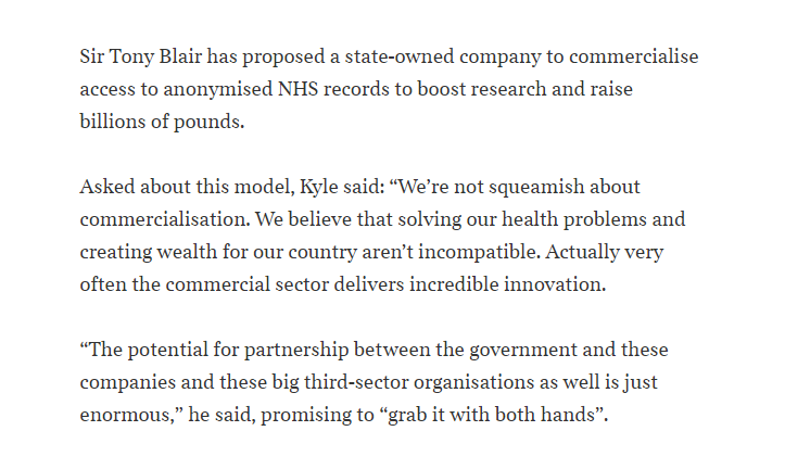 Labour 'won't be squeamish about making money from NHS data' thetimes.com/uk/politics/ar… (£) 

"Anonymised" should be in scare quotes here.

#NHSdata #patientdata #dataprotection #datasharing 🤑