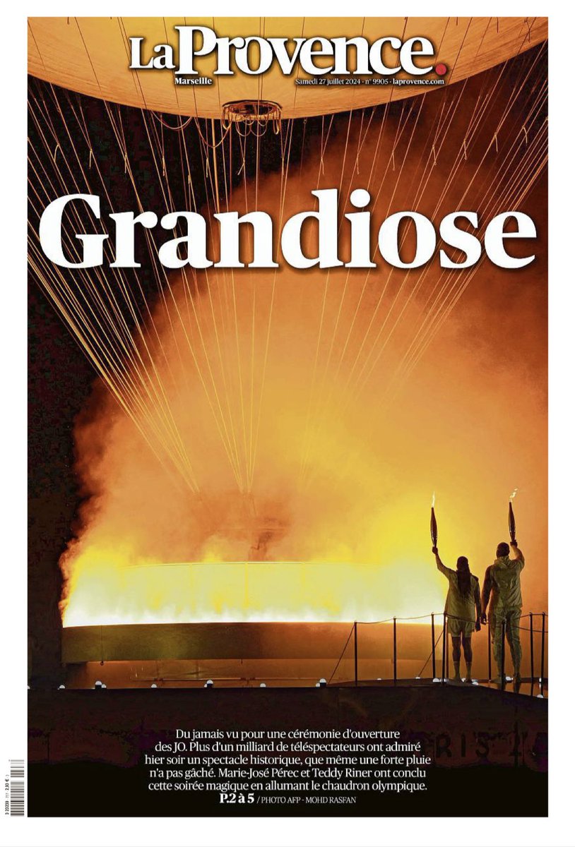 Une cérémonie grandiose. Bravo bien sûr aux organisateurs mais surtout aux envoyés spéciaux et aux équipes de <a href="/laprovence/">La Provence</a> à Marseille pour une séquence jeux réussie à lire tous les jours sur le print et le web.