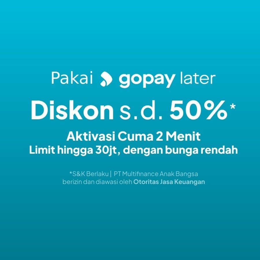 Sekarang, kamu bisa belanja dengan Tokopedia pakai cicilan s.d. 12x. Yuk, daftar GoPay Later!

Nanti dapat limit s.d. limit Rp30 juta dan banyak promo eksklusif.

Klik di sini 👉 tokopedia.link/WsXJ8OQwzLb atau pakai kode 6I4HAF!
