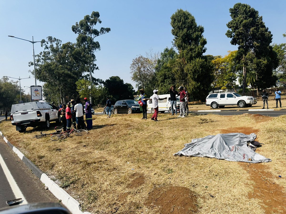 Identities Media Holdings (@identitiesh) on Twitter photo A life seems to have just been lost on Borrowdale road a short while ago. 
Covered in that cloth seems to be the lifeless body of a person who seems to have been on a bike. 
Let’s all try to be cautious on the roads. A life seems to have just been lost on Borrowdale road a short while ago. 
Covered in that cloth seems to be the lifeless body of a person who seems to have been on a bike. 
Let’s all try to be cautious on the roads.