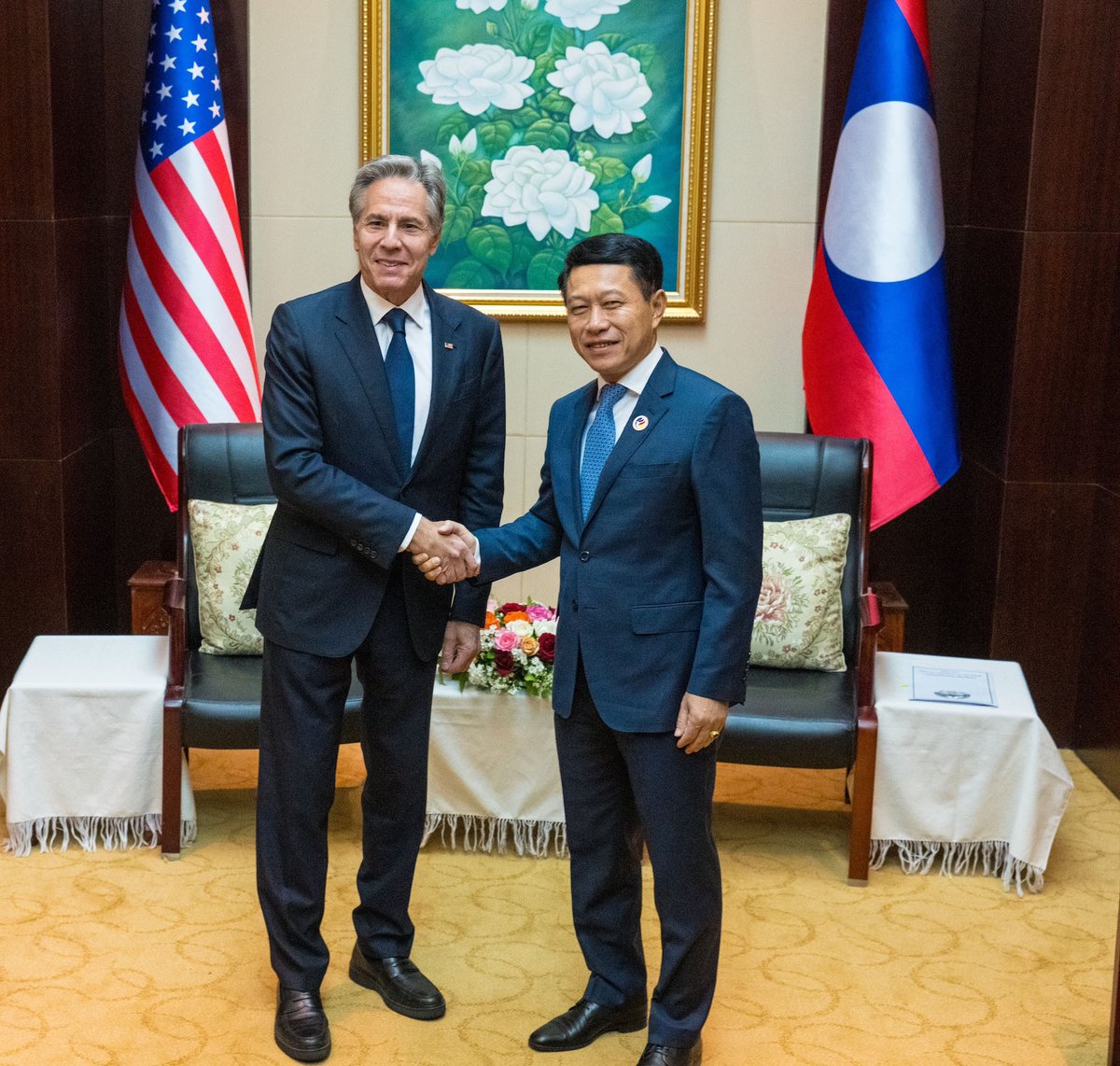 Met with Foreign Minister Saleumxay Kommasith today and reaffirmed the United States' support for Laos’ <a href="/ASEAN/">ASEAN</a> chair year. We also discussed the importance of strengthening the U.S.-Lao Comprehensive Partnership.
