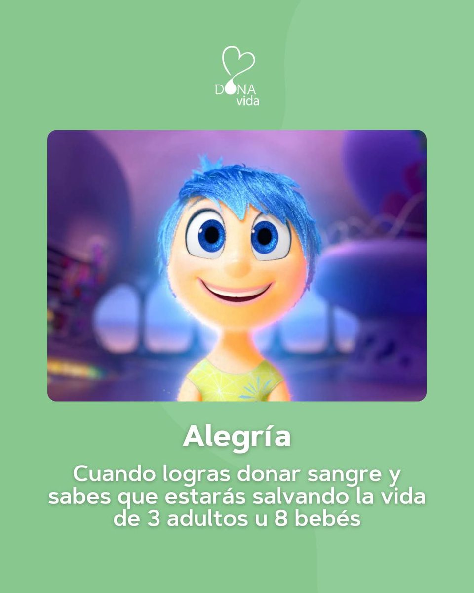 ¡Las emociones de Intensamente también te acompañan al donar sangre! 😊

Recuerda, si tienes alguna pregunta sobre el proceso de donación, estamos aquí para ayudarte.❤️

¡Sigamos sintiendo alegría después de donar sangre! 🩸
